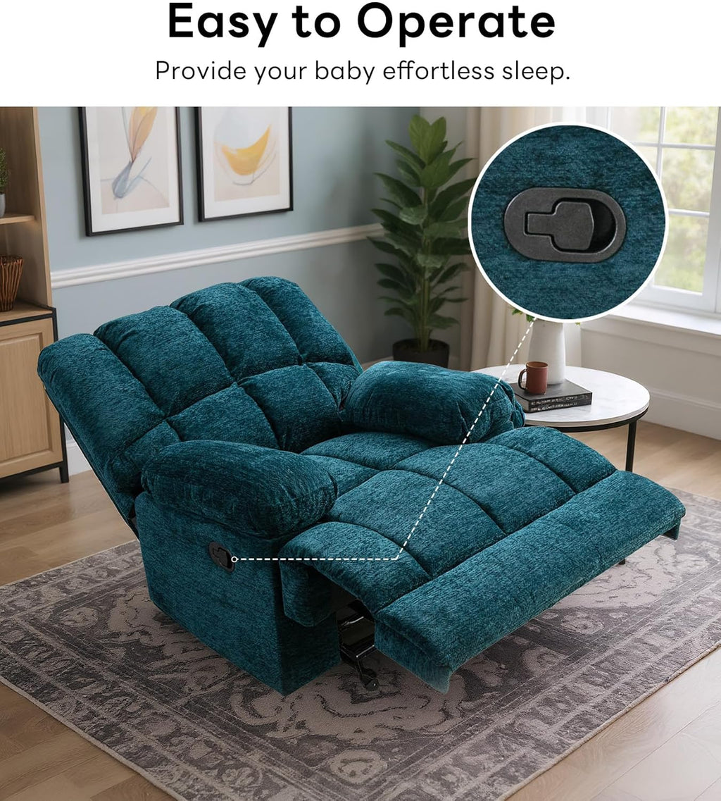 WILLOVE Oversized Rocker Recliner Chair Rocking Recliners Overstuffed Soft Big Man Manual Recliner Extra Large Living Room Chair 350 LBS Capacity, Teal, L