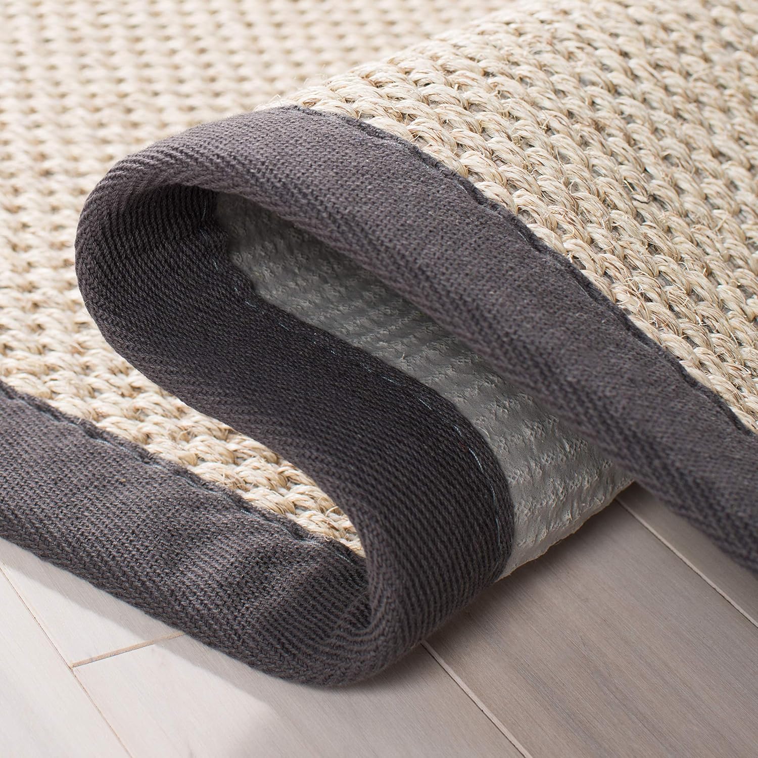 SAFAVIEH Area Rug 9x12 - Natural Fiber Collection - Large - Marble & Dark Grey, Sisal, Woven Design with Border (NF143D)