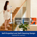 Wet Dry Vacuum Mop, 180°Lay-Flat Cordless Vacuum Mop All in One, Floor Cleaner Machine, 45 Minutes Long Runtime Electric Mop, 158℉ Self-Cleaning, Edge Cleaning, Self-Propelled Vacuum Mop Combo