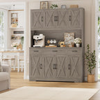 HOSTACK 71" Tall Pantry Cabinet with Charging Station, 55" Wide Kitchen Pantry Storage Cabinet with Countertop, Large Kitchen Hutch with Storage Drawers and Microwave Stand for Dining Room, Ash Grey