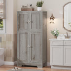 TEENFON Bathroom Floor Storage Cabinet, Freestanding Bathroom Storage Unit with 2 Adjustable Shelves & 4 Doors, 11.8 x 23.6 x 42.7 Inches, Grey