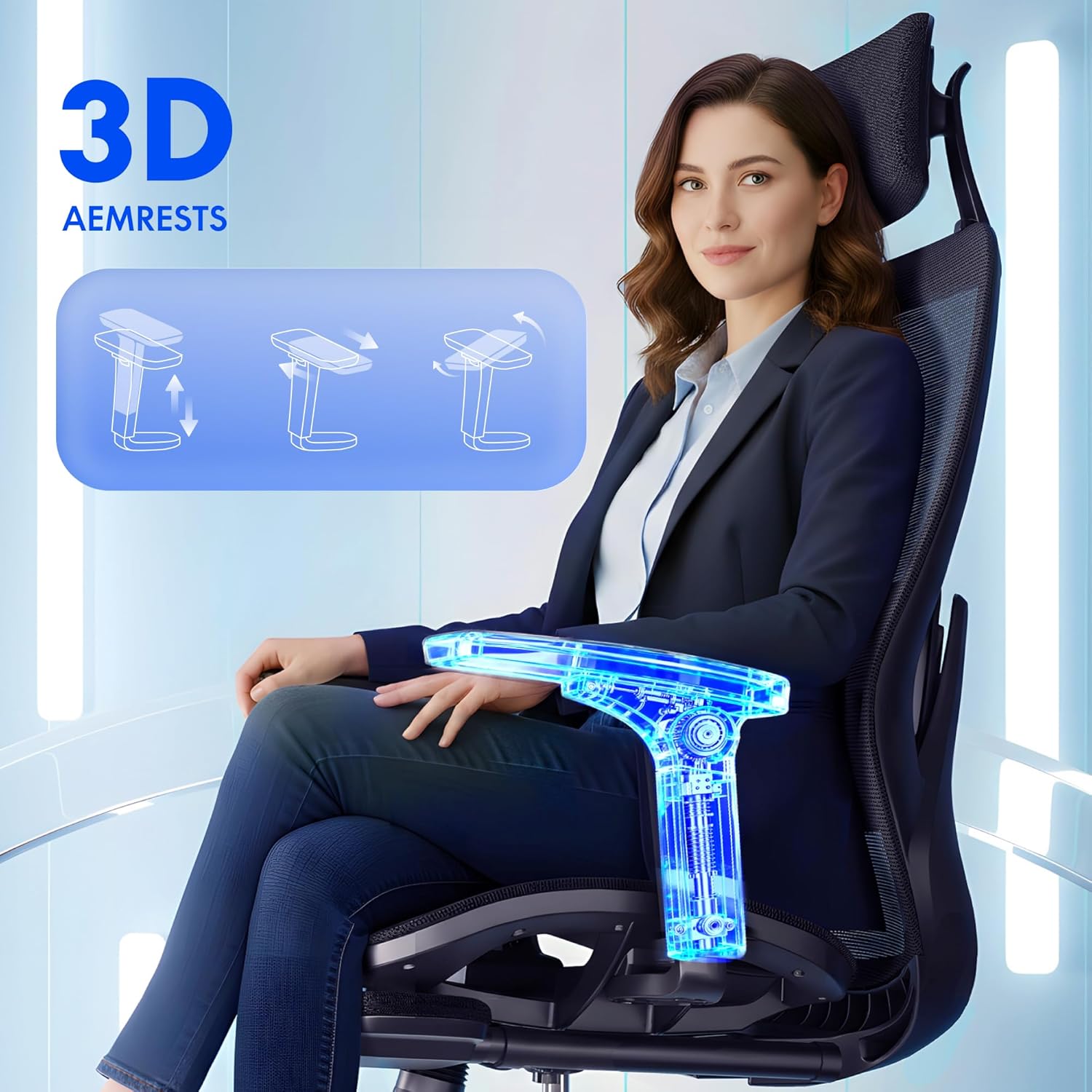 FLEXISPOT MasterEase Massage Office Chair with Footrest, High Back Ergonomic Desk Chair with Adjustable Headrest, 3D Armrests, 2D Lumbar Heated Massage, 4-Position Recline, Mesh Seat, Black