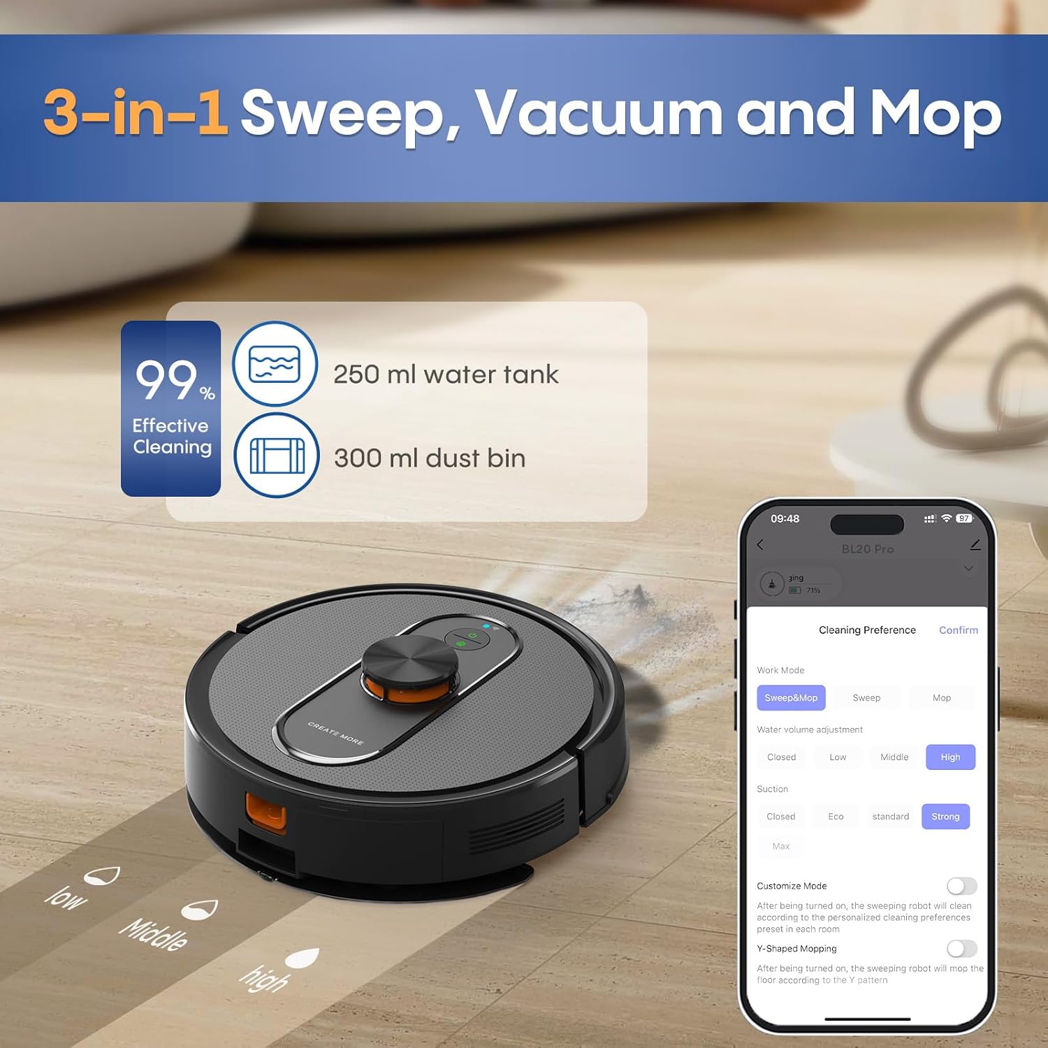 Robot Vacuum and Mop with LiDAR Navigation, 5000Pa Robot Vacuum Cleaner with Self-Emptying, 90-Day Hands-Free,Mapping, Wi-Fi/App/Alexa Control, Ideal for Pet, Hard Floors, Carpet