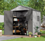 HOMSPARK Outdoor Storage Shed 6x6 Ft  All-Weather Resistant Resin Garden Sheds & Outdoor Storage Clearance with Floor & Windows  Double-Layer Plastic Tool Sheds for Patio  Garden & Lawn (Grey)