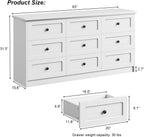 63 Inch 9 Drawer Tall Dresser, White Dresser for Bedroom, Modern Chest of Drawers with Deep Drawers and Handles, Wooden Dressers TV Stand, Long Dressers Organizer for Living Room, Hallway