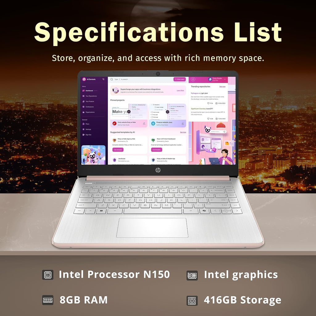 HP Stream 14" HD BrightView Laptop  Intel Processor N150  8GB RAM  128GB eMMC  Intel UHD Graphics  720p Camera  Wi-Fi  1 Year Office 365  Win 11 S  Gold