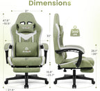 N-GEN GAMING Video Gaming Chair with Footrest Lumbar Support for Home Office High Back Recliner Height Adjustable Ergonomic Comfy Fabric Computer Desk Chair (Green)