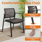 CLATINA Stackable Office Chair, Mesh Back Guest Chairs with Comfortable Leather Seat Arms Stacking Ergonomic Desk Chair No Wheels for Conference Waiting Reception School Stationary, Set of 4, Black