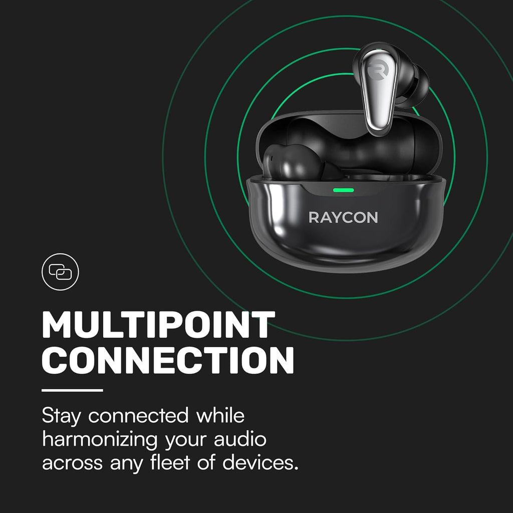 Raycon Pro Earbuds Wireless Bluetooth + 6 Microphones with Hybrid Active Noise Canceling  Sweat & Water-Resistant Earphones  Premium Wireless Ear Buds Bluetooth 40 Hours Playtime (Black)