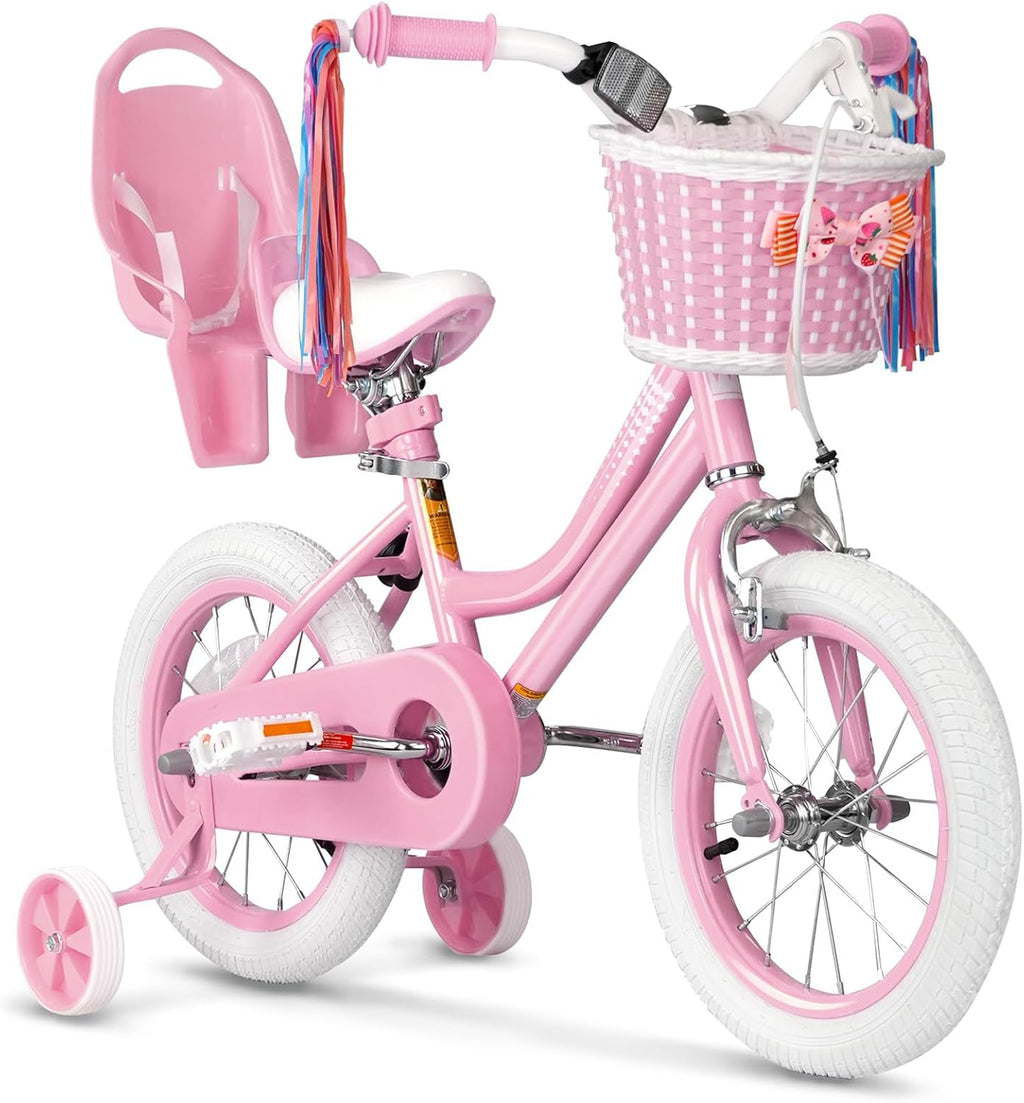 Glaf Kids Toddler Bike 12 14 16 20 Inch Girls Bike with Training Wheels Age 2-12 Years Old Toddler Girls Bike with Basket and Doll Seat Adjustable Seat