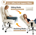 7-Point Massage Office Chair,Heated Manageral Chair,Ergonomic Executive Chair with Footrest,Adjustable Armrest，Computer Chair for Offices, Study Areas, Gaming Spaces,Beige