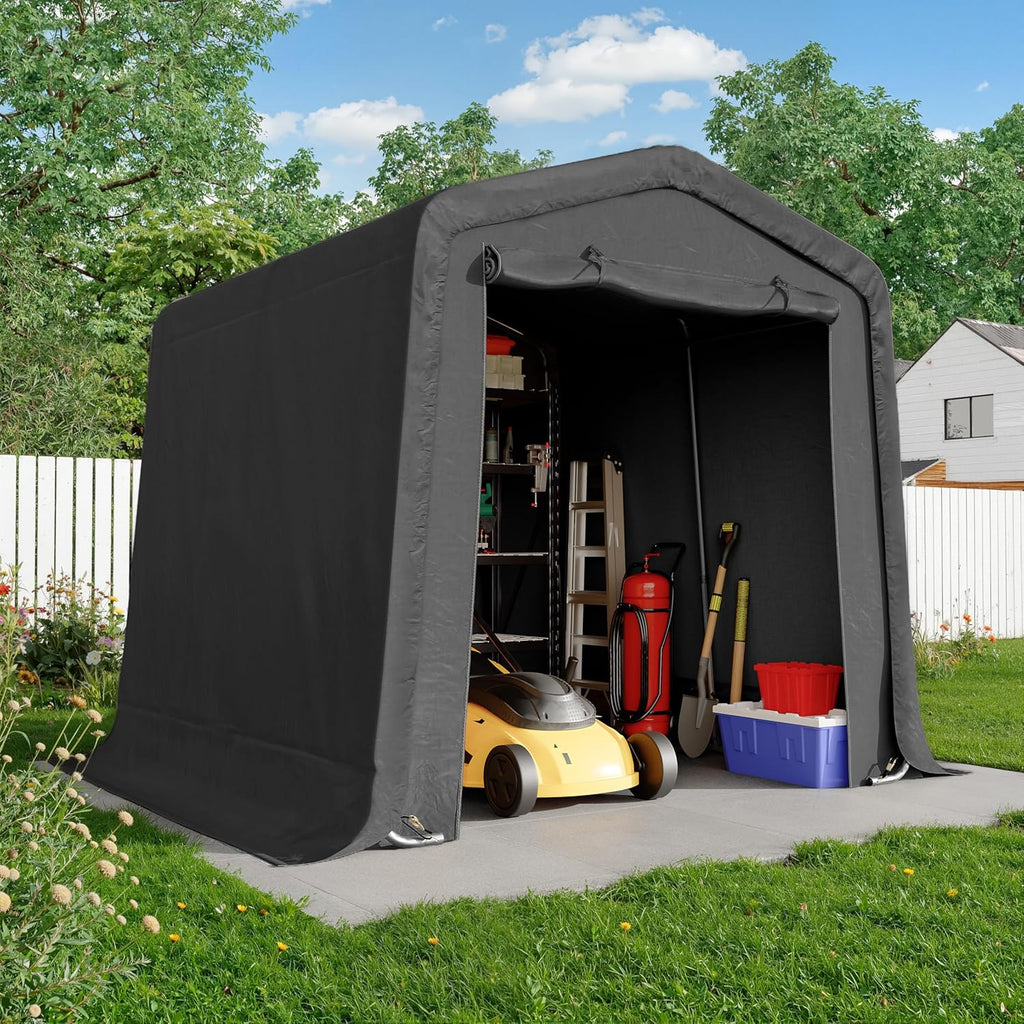 CHARMELEON 8x8FT Heavy Duty Outdoor Storage Shelter,Portable Garage Shelter for Garden Tool Motorcycle Bike,All-Steel Metal Frame Storage Tent with Dual Doors&Thickened Fabric (Dark Gray)