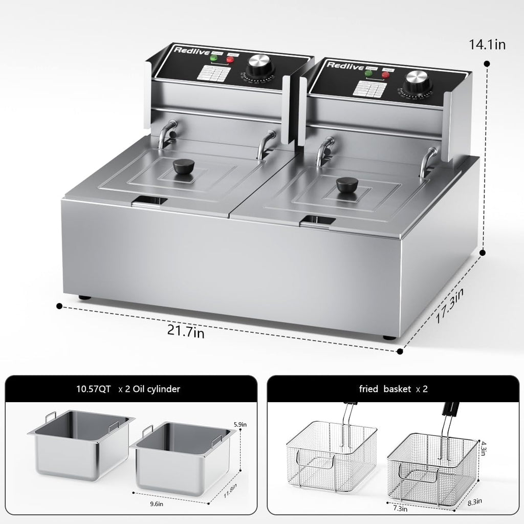 Electric Deep Fryer 3400W Hot 21QT/20L Commercial Deep Fryers with 2 Independent use Baskets Countertop Oil Fryer for Restaurant Use and Home Kitchen