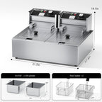 Electric Deep Fryer 3400W Hot 21QT/20L Commercial Deep Fryers with 2 Independent use Baskets Countertop Oil Fryer for Restaurant Use and Home Kitchen