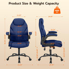 Office Desk Chair, Ergonomic Computer Chair with Padded Flip-Up Arms and Adjustable Lumbar Support, PU Leather Executive Chair with Tilt Lock and 360° Swivel Rolling Wheels for Work, Study