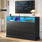 Hasuit Black Dresser for Bedroom with LED Lights and Charging Station, 51.2" Long Dressers Chest of Drawer with Large Drawers and Open Space, Modern 6 Drawer Dresser for Bedroom, Living Room, Entryway
