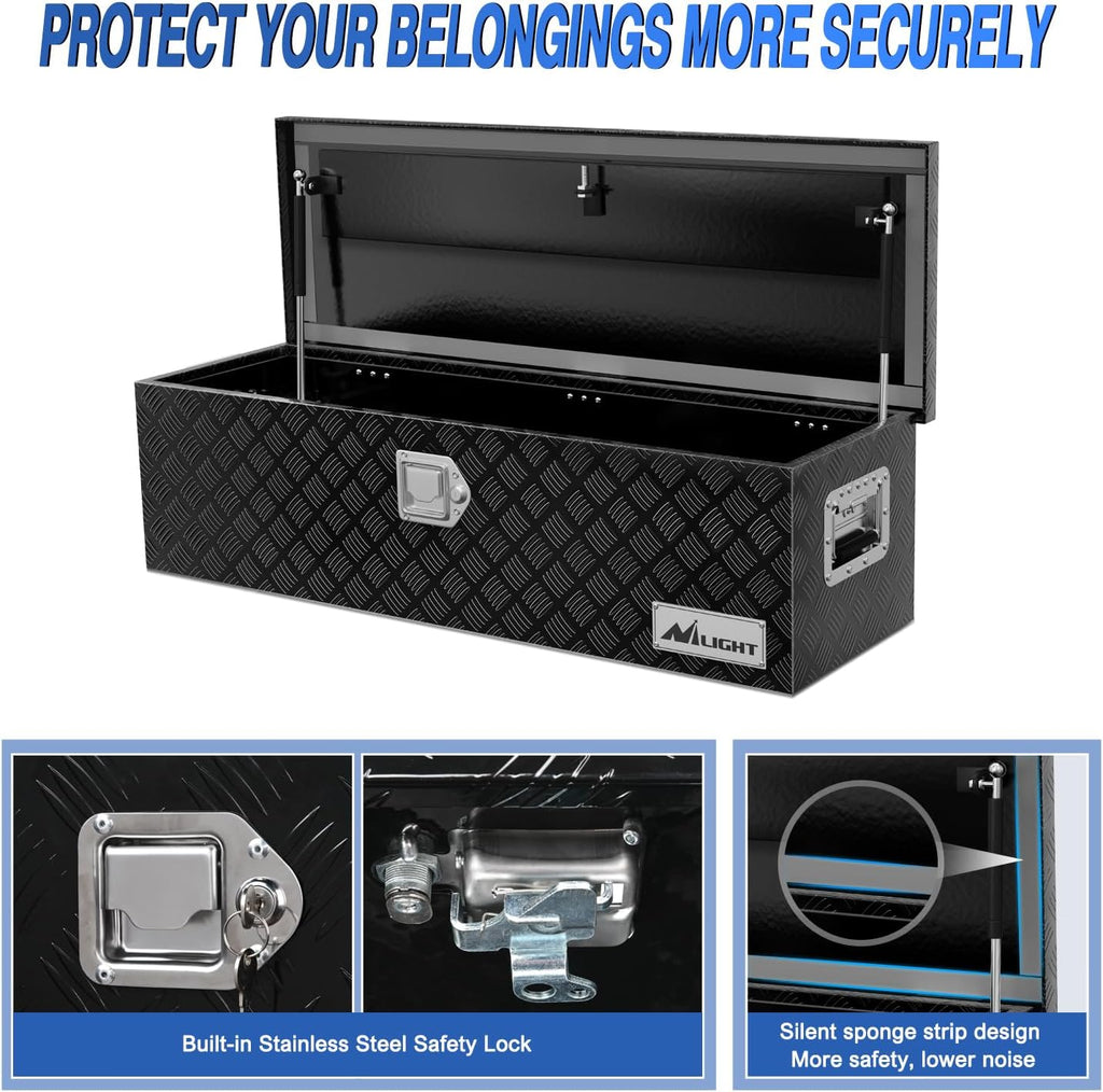 Nilight 39 Inch Truck Tool Box Heavy Duty Aluminum Stripes Plated Pick Up Truck Bed Toolboxes 39"x13"x10" Waterproof Storage Organizer for Bed of Truck RV Trailer with Side Handle Lock Keys, Black