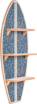 American Art Decor Kona Coast by Reyn Spooner Electric Palms - Navy Surfboard Printed Wall Shelf - 13" x 35"