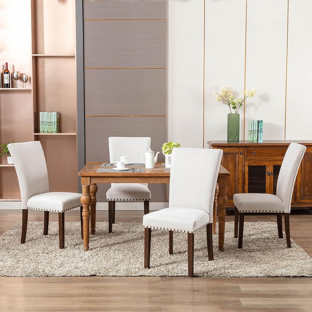COLAMY Upholstered Dining Chairs Set of 4, Parsons Style Linen Beige Accent Chairs with High Back, for Round Kitchen Table or Small Dining Room – Comfortable & Stylish