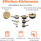 Amazon Basics 11-Piece Ceramic Non-Stick Pots and Pans Set, Dishwasher & Oven Safe, Easy Clean, Glass Lids, Black/Cream