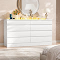 8 Drawer Dresser with Power Outlet, Modern Chest of Drawers with LED Light & Glass Top, Wood Double Dresser TV Stand with Organizer Storage for Bedroom, Living Room, Closet (White)