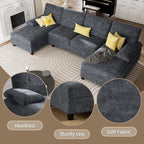 Shintenchi U-Shaped Sectional Couches for Living Room, 4 Seat Sofa with Double Chaise Lounges,Solid Wood Frame Sectional Sofa for Apartment