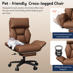 Cross Legged Office Chair with Pets Friendly Arms, Plus Size Criss Cross Desk Chair, Big and Tall Office Chair with Foot Rest, Reversible Armrests & Wide Seat, Brown