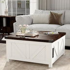 Farmhouse Lift Top Coffee Table with Storage, Wood Square Center Table with Charging Station&USB Port, Living Room Table w/Large Hidden Space, for Living Room, Bedroom, Home Office, White