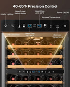 Upstreman 24 Inch Wine Fridge, 54 Bottles Dual Zone Wine Cooler Refrigerator, Small Built-in or Freestanding Wine Fridge with Stainless Steel Glass Door for Home, Office, or Kitchen, W54