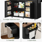 Mobile Kitchen Island with Folding Drop Leaf Countertop, Rolling Kitchen Island Cart with Trash Can Storage, Drawers, Adjustable Shelf, Spice Rack, for Dining Room, Black and Walnut MZD08BL