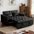Convertible Sofa Bed, Pull Out Couch with Side Pockets, 3 in 1 Velvet Fabric Loveseat Sleeper Sofa Bed, Pull Out Couch with Adjustable Backrest for Living Room, Bedroom, Apartment, Black