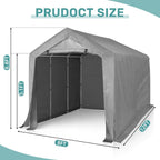 VINGLI 8x12 FT Outdoor Portable Storage Shed, Heavy Duty Bike Tent with Roll-up Zipper Door, Waterproof and UV Resistent Carport for Motorcycle, Garden Tools, Firewood, Gray