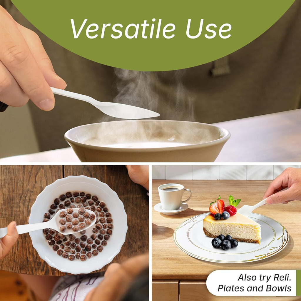 Reli. Compostable Spoons (600 Pack) | Soup Spoons, Disposable Utensils Heavy Duty | Compostable Utensils, Cutlery for Party, Hot Food, Party Supplies | BPA Free, Cornstarch (White)