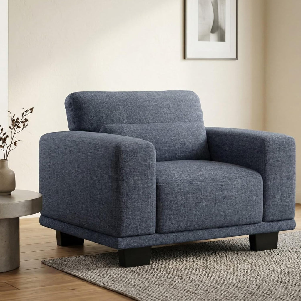 Marsail Single Seater Couch, 40 Inch Sofa with Deep Cushions, Modern Linen Fabric Sofas for Living Room, Comfy Upholstered Couch with Removable Washable Covers, Blue