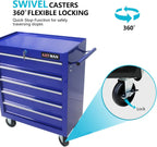 5-Drawer Tool Cart on Wheels, Drawers Rolling Tool Chest with Key Lock, Mobile Trolley Organizer Tools Box with Locking Wheels & Ball Bearing Drawers for Garage,Warehouse,Repair Shop (Blue)