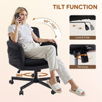 Bestier Criss Cross Office Chair with Flip-Up Armrests, Swivel Makeup Vanity Chair with Wheels & Side Pockets, Cross Legged Office Chair for Home Office, Bedroom, Black Velvet