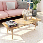 WoodShine Mid Century Modern Mini-Swing Wooden Coffee/Tea Table, Japanese Low Floor Desk, Real Solid Wood Cafe Table with Storage for Home Living Room,Office, Length of 47.25 inches,Natural
