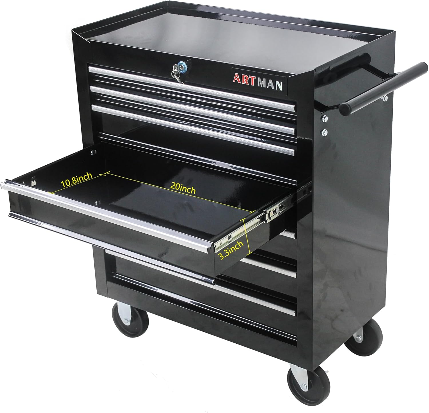 7-Drawer Rolling Tool Chest Cabinet, Large Capacity Metal Tool Box with Wheels and Keyed Locking, Roll Around Storage Organizer Tool Cart for Garage, Warehouse, Work Shop (Black04)