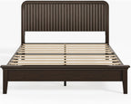 Lifezone Wood Queen Bed, Solid Wood Bed with Flutted Headboard, American Vintage Design, Slats Support, Noise-Free, Sturdy Structure, Easy Assembly, Walnut
