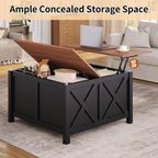 Lift Top Coffee Table with Storage, 31.5" Farmhouse Coffee Tables with Wooden Lift Tabletop and Hidden Compartment Square Center Table for Living Room, Small Space Home Office, Black