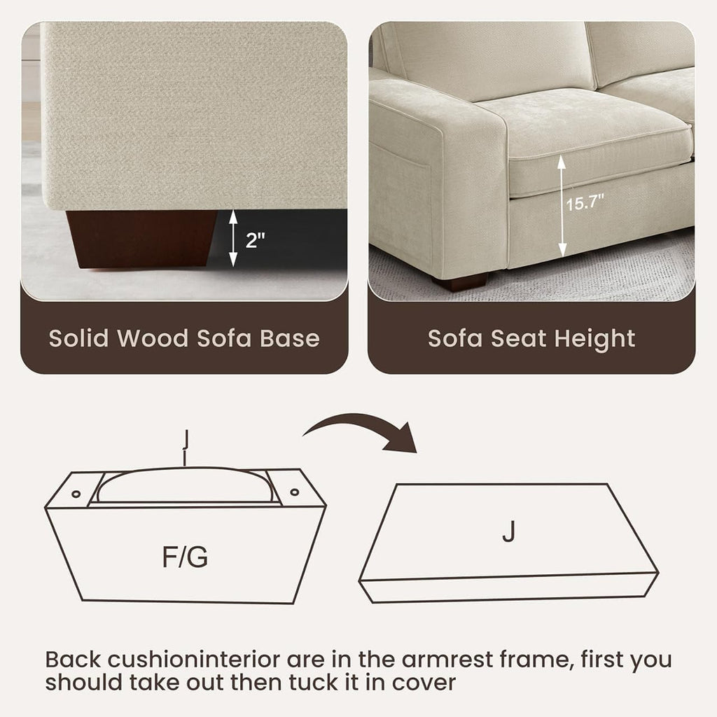 PARKOL 99" L-Shaped Sectional Couch with Storage, Sofa with Reversible Chaise, USB Type-C Charging, Chenille Fabric, Removable Cushion Covers, for Small Space, Apartment, Living Room, Beige