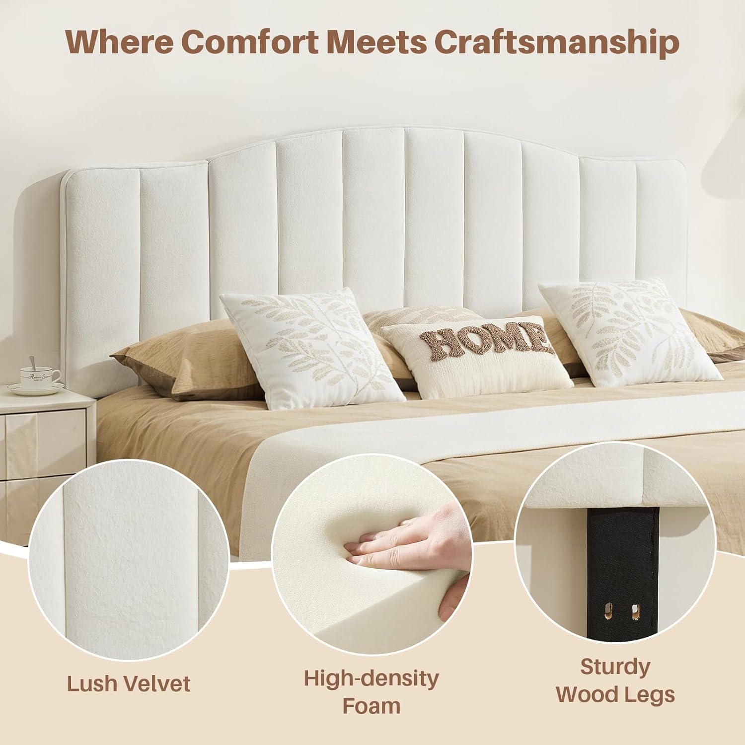King Size Headboard Only, Upgraded One-Piece Bed Headboards Adjustable Height&Width Upholstered California King Headboard, Modern Vertical Channel Design Lush Velvet Head Board, White