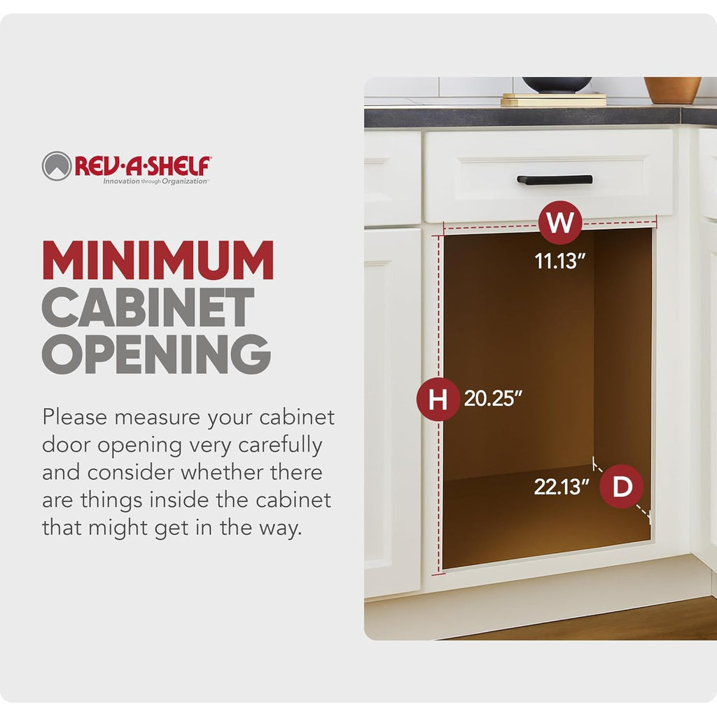 Rev-A-Shelf Pullout Trash Can for Under Kitchen Cabinets 35 Quart 8.75 Gallon with Soft-Close Slides and Rear Storage, Champagne, 53WC-1535SCDM-112