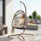 NICESOUL Swing Egg Chair Indoor Outdoor, Patio Wicker Hanging Chair with Stand, All Weather Egg Hammock Chairs with Cushions, 350lbs Durable Birthday Gift Swinging Chair for Backyard Balcony, Brown