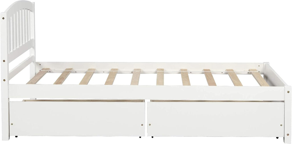 Harper & Bright Designs Twin Storage Bed Frame, Wood Platform Bed with Two Drawers and Headboard, White