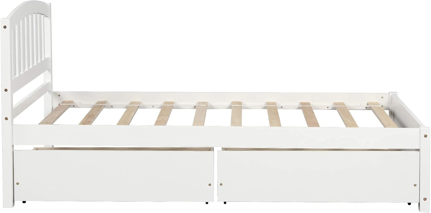 Harper & Bright Designs Twin Storage Bed Frame, Wood Platform Bed with Two Drawers and Headboard, White