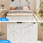 Mjkone Murphy Bed, Cabinet Beds Queen Size with Mattress Included, Built-in Charging Station and Drawer, 63" W Queen Cabinet Murphy Bed, Hidden Guest Beds for Living Room, Bedroom, Apartment, White