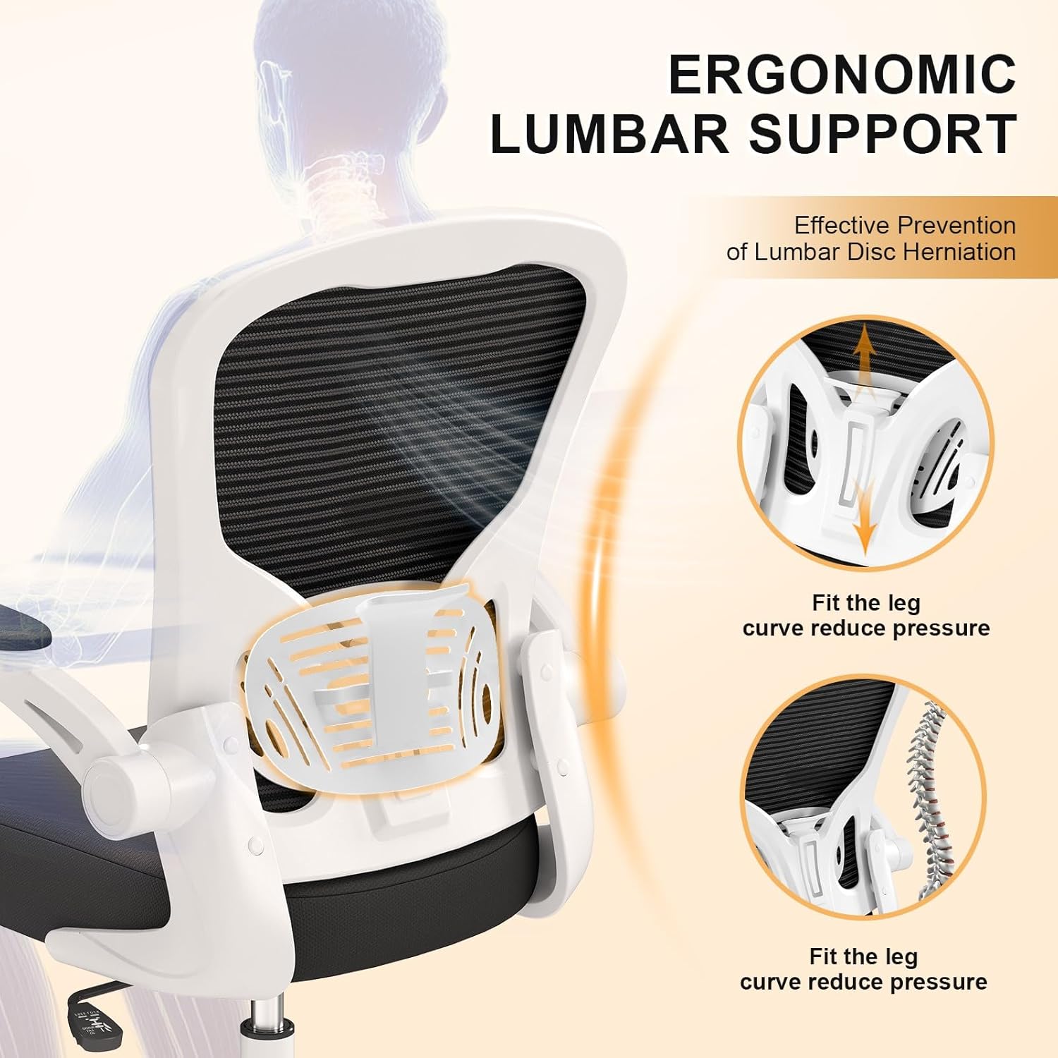 Synorla Office Chair, Ergonomic Desk Chairs 330LBS Capacity High Back Mesh Computer Chair with Flip-up Armrests, Comfy Work Chair with Adjustable Lumbar Support