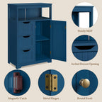 Yaheetech Bathroom Floor Cabinet, Free Standing Wooden Storage Organizer Multiple Tiers Storage Living Room Cabinet, Navy Blue