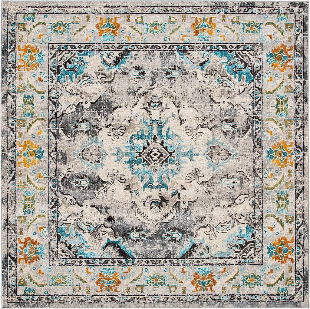 SAFAVIEH Monaco Collection Area Rug - 11' Square, Grey & Light Blue, Non-Shedding & Easy to Clean, Distressed Medallion Design, Ideal for Living Room, Bedroom, Dining Space (MNC243G)